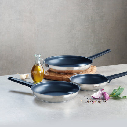 Set of 3 non-stick frypans - Qulinox ceramic - Silver
