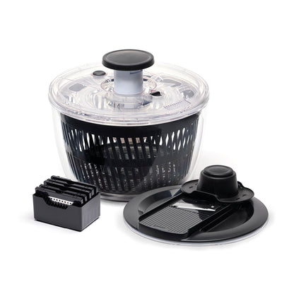 Salad spinner with 6 blades for grating and slicing - Black