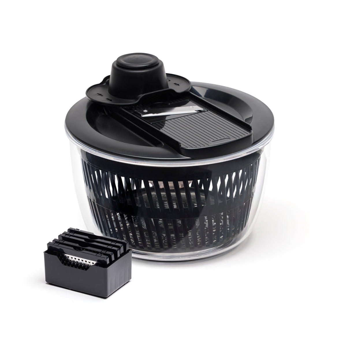 Salad spinner with 6 blades for grating and slicing - Black