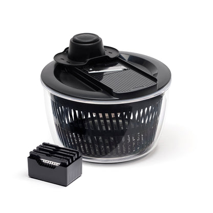 Salad spinner with 6 blades for grating and slicing - Black
