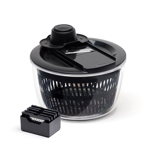 Salad spinner with 6 blades for grating and slicing - Black