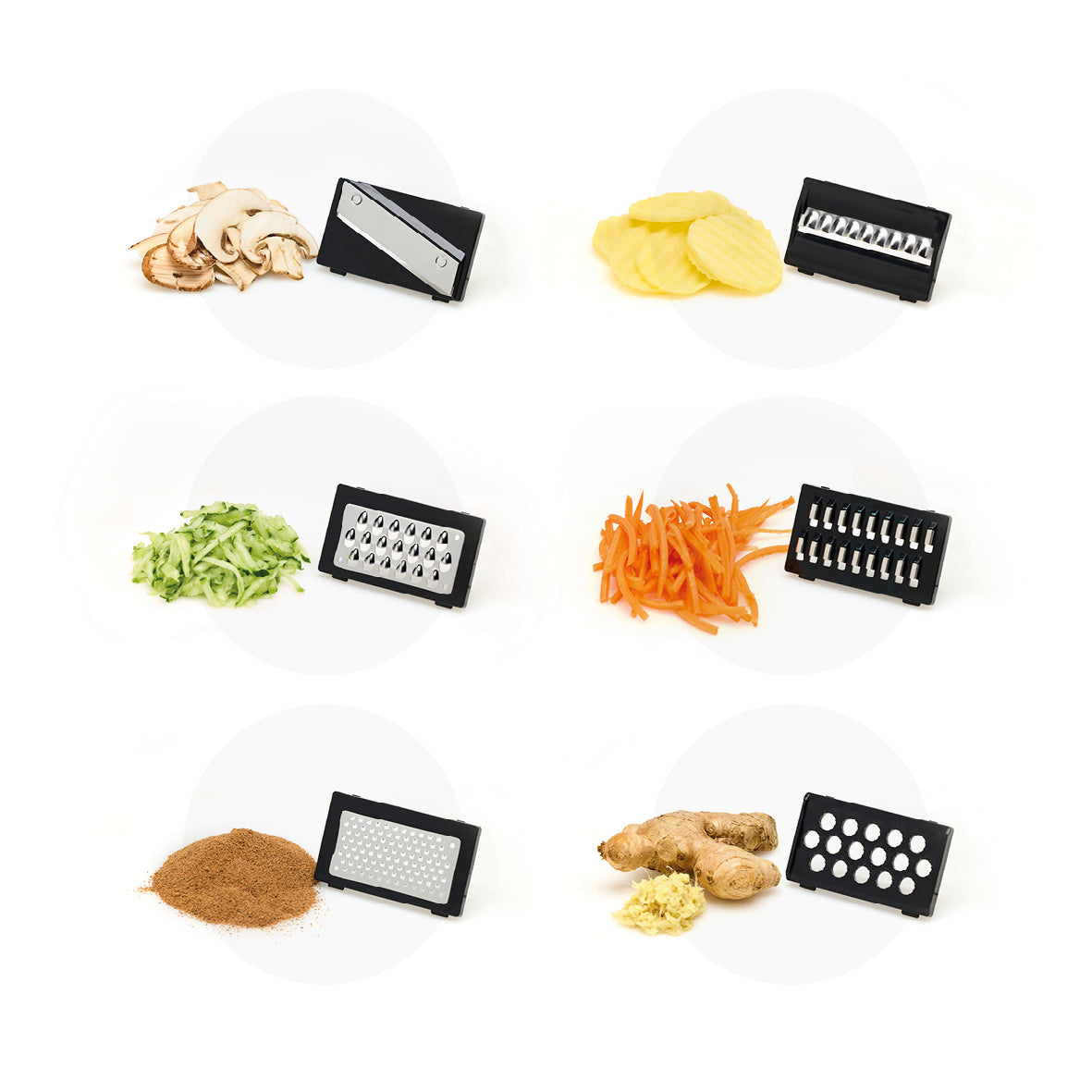 Salad spinner with 6 blades for grating and slicing - Black