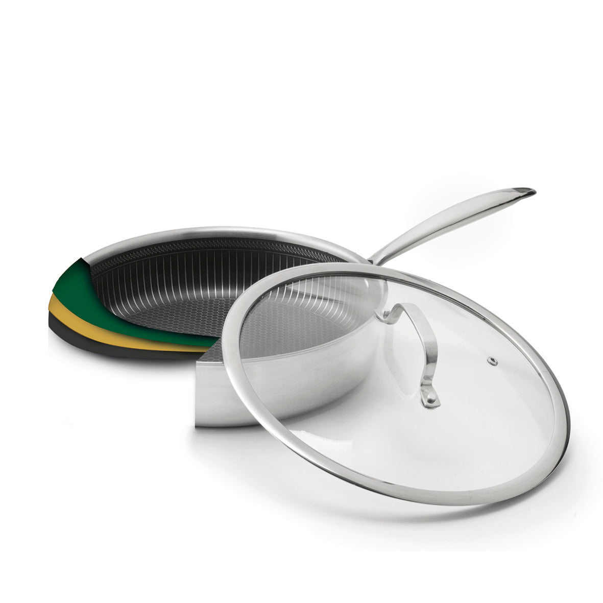 Stainless steel triply skillet non-stick honeycomb coating - Silver