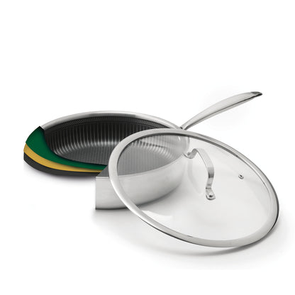 Stainless steel triply skillet non-stick honeycomb coating - Silver