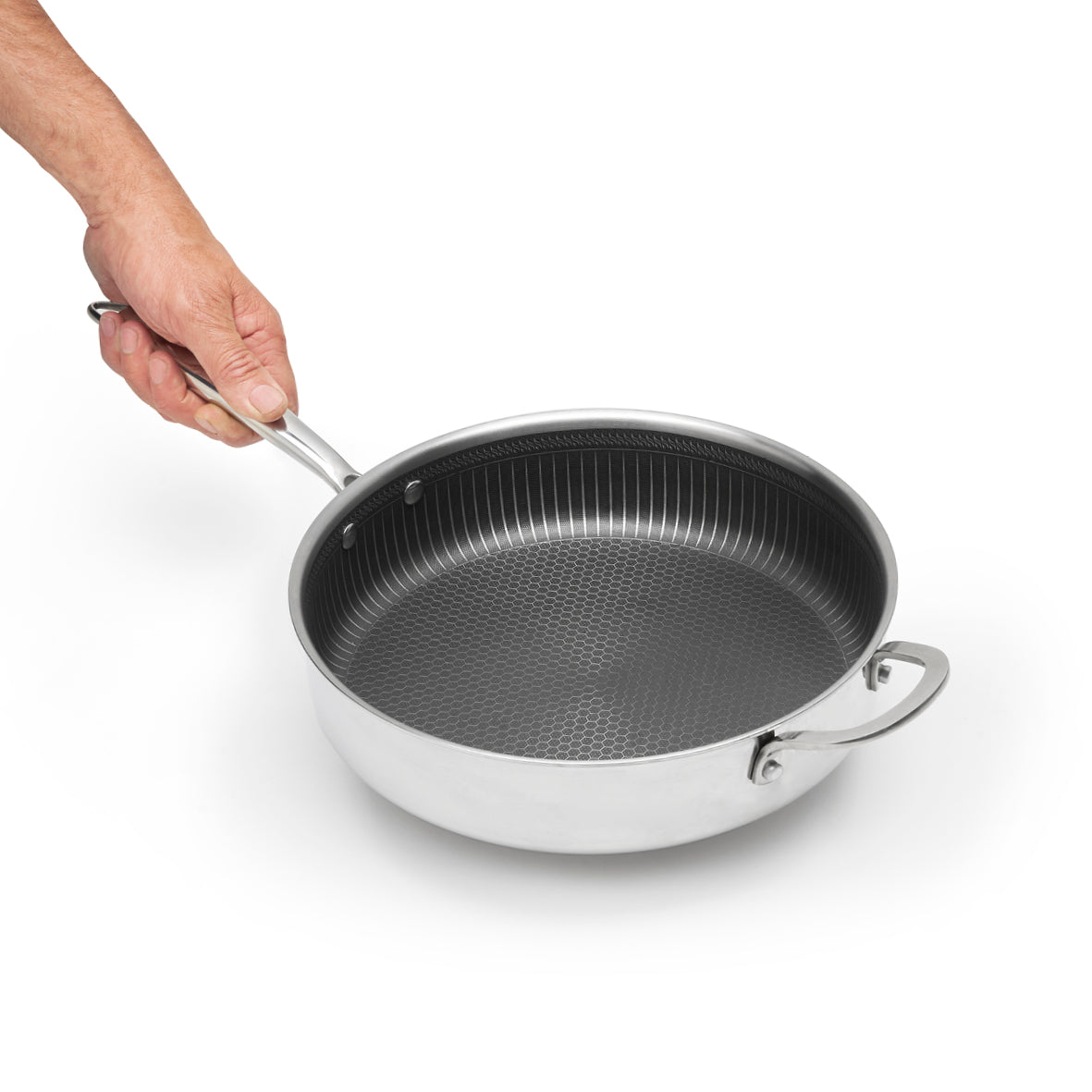 Stainless steel triply skillet non-stick honeycomb coating - Silver