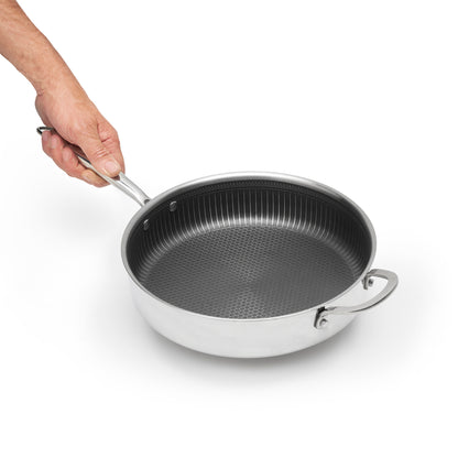 Stainless steel triply skillet non-stick honeycomb coating - Silver
