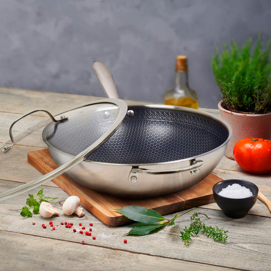 Stainless steel triply wok non-stick honeycomb coating - Multinox Pro Ceramic - Silver