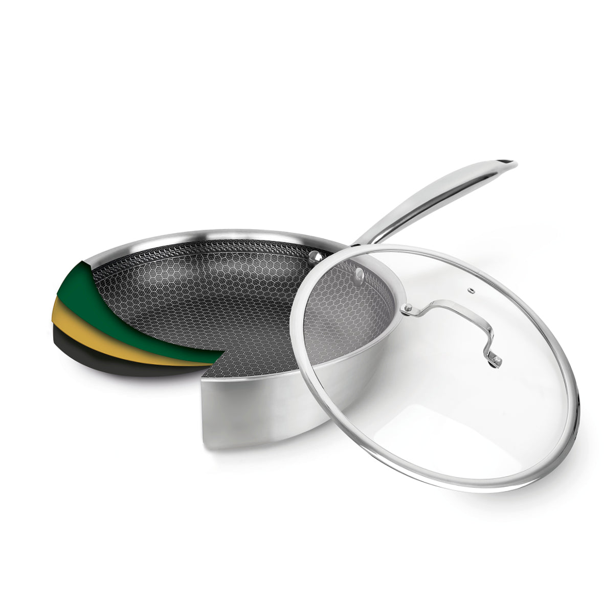 Stainless steel triply wok non-stick honeycomb coating - Multinox Pro Ceramic - Silver