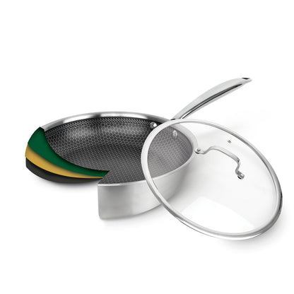 Stainless steel triply wok non-stick honeycomb coating - Multinox Pro Ceramic - Silver