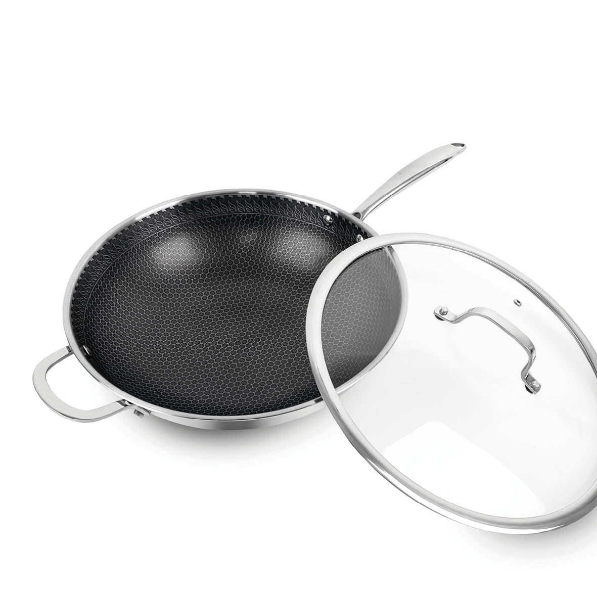 Stainless steel triply wok non-stick honeycomb coating - Multinox Pro Ceramic - Silver