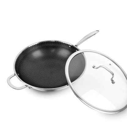 Stainless steel triply wok non-stick honeycomb coating - Multinox Pro Ceramic - Silver