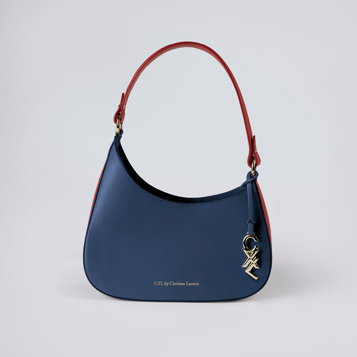 Leather shoulder bag Ambroise Navy blue Red