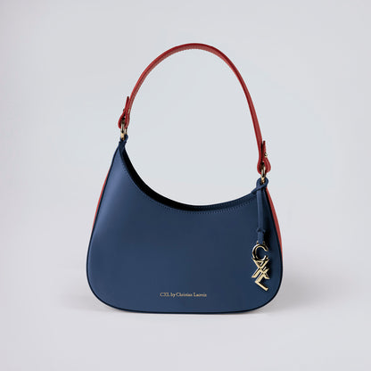 Leather shoulder bag Ambroise Navy blue Red
