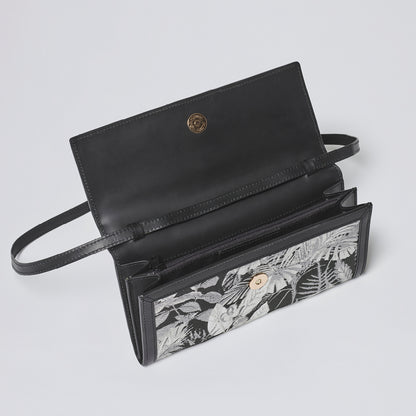 Sac bandoulière Anna en cuir et jacquard Zanzibar - Noir