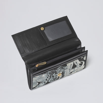 Portefeuille Alba en cuir et jacquard Zanzibar - Noir