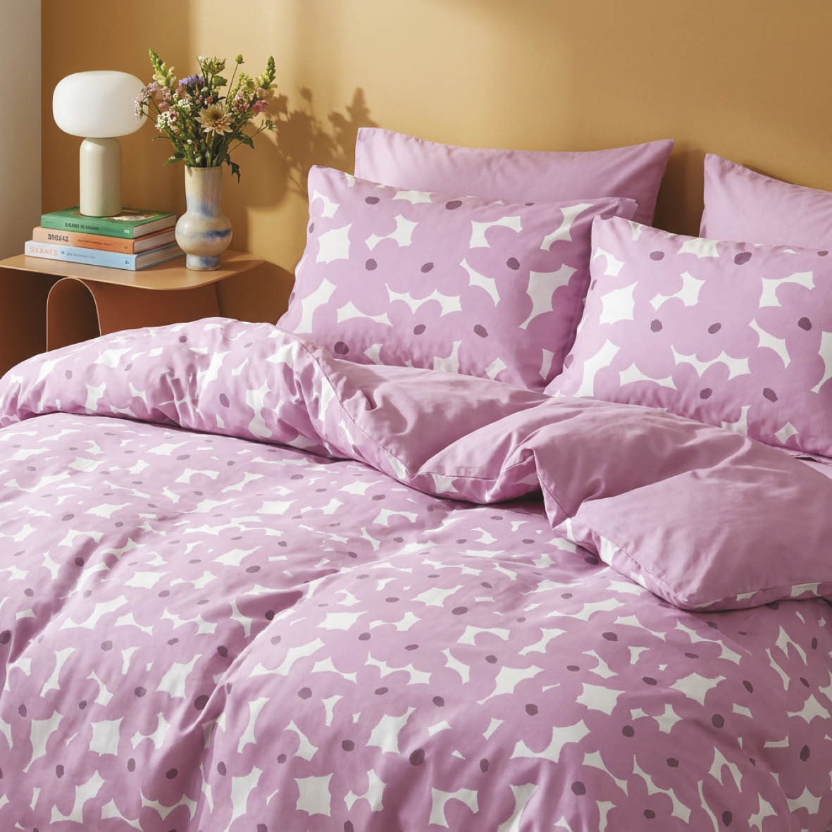 Duvet cover + pillowcase cotton satin - Pulsation florale - Pink