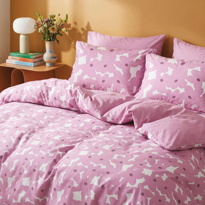 Duvet cover + pillowcase cotton satin - Pulsation florale - Pink