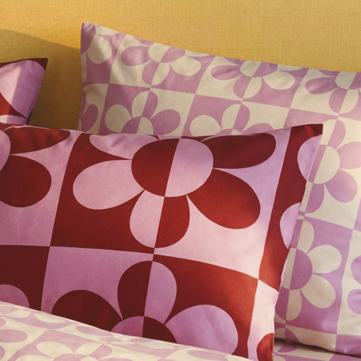 Duvet cover + pillowcase cotton satin - Pop flower - Pink