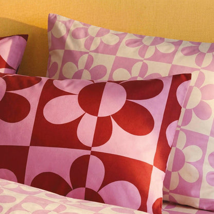 Duvet cover + pillowcase cotton satin - Pop flower - Pink