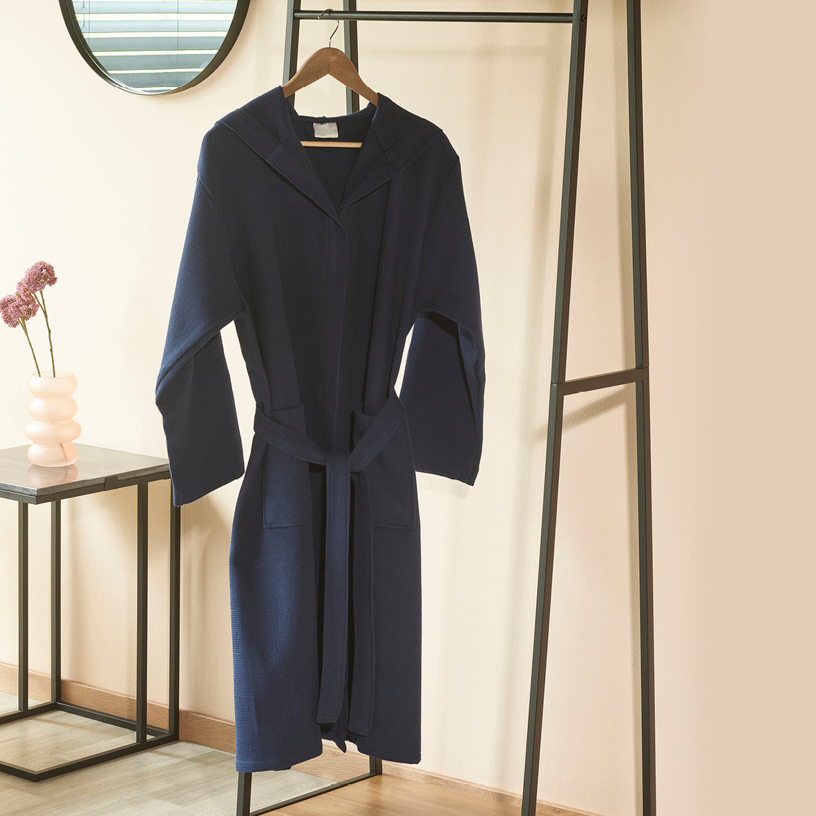Peignoir Homme Microfibre Souple Avec Capuche - Fabriqué En UE, Poches, Cordon, Bleu/noir, Taille M-L