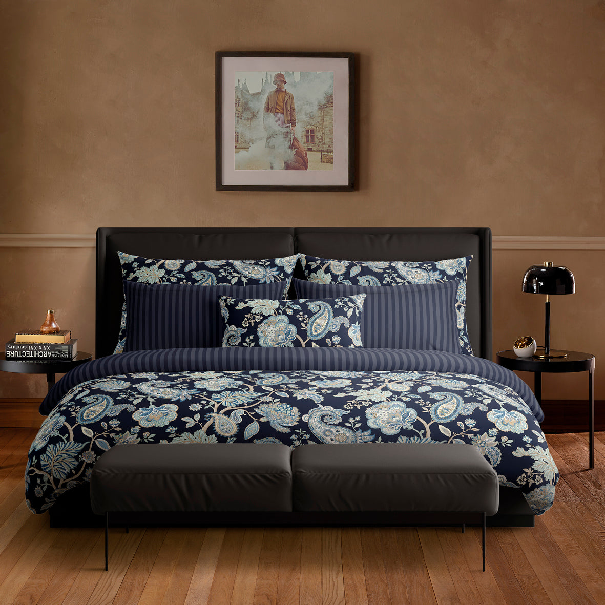 Pillowcase(s) cotton satin - Nuit indienne Dark blue