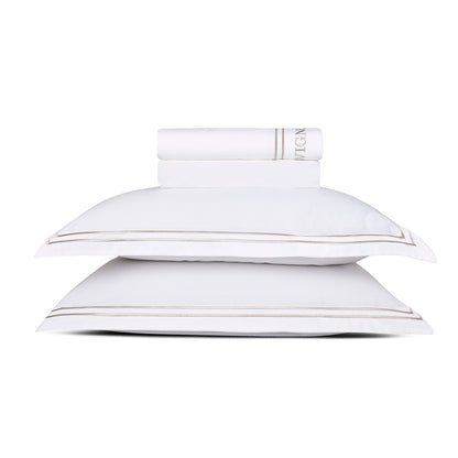Sheet set cotton satin - Bastia Taupe / White