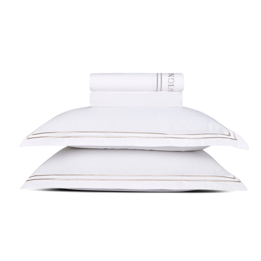 Ensemble de draps satin de coton - Bastia Taupe / Blanc