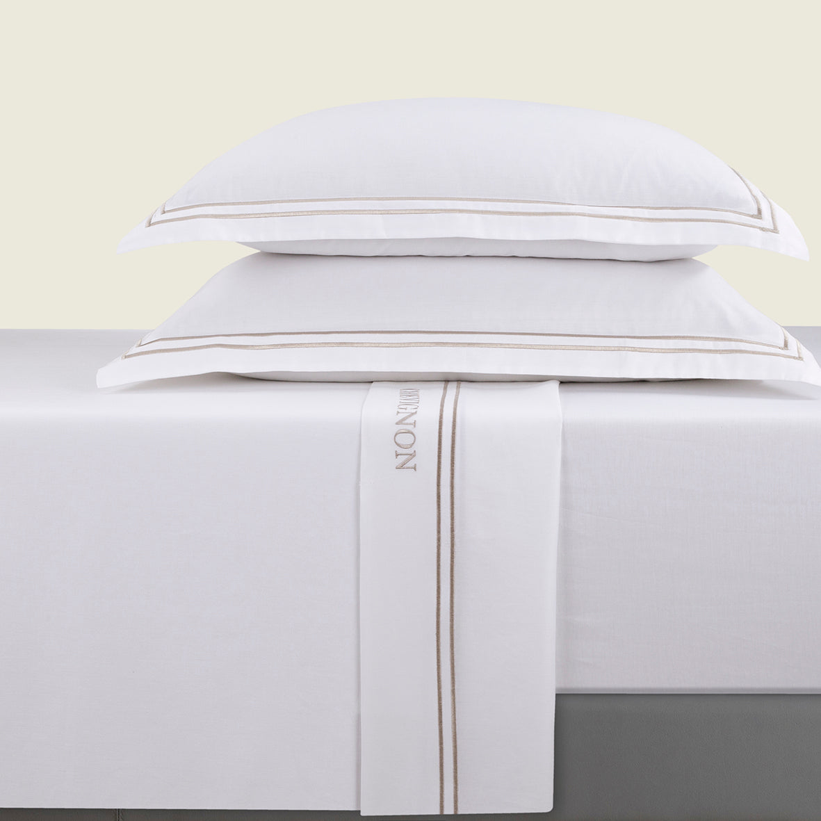Sheet set cotton satin - Bastia Taupe / White