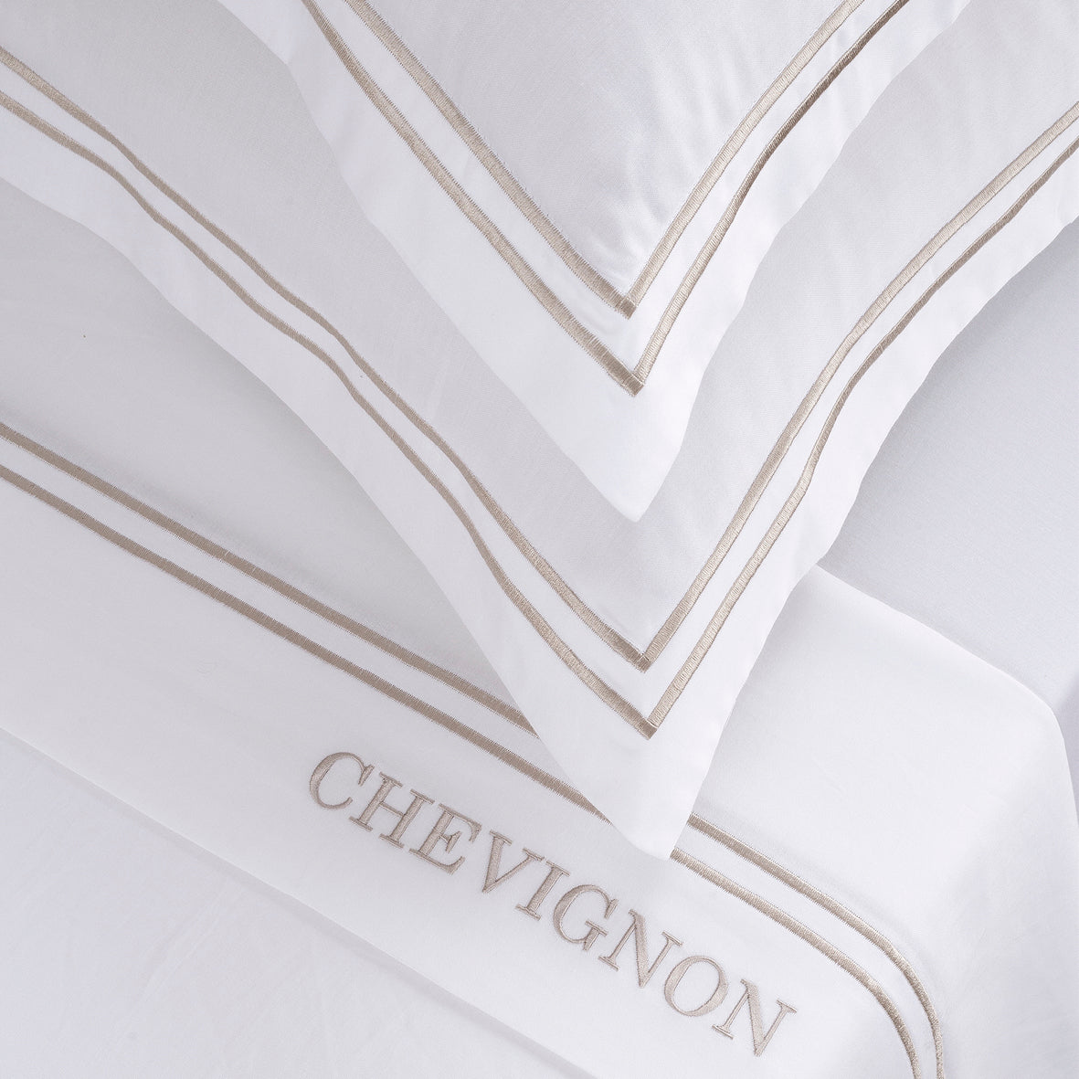 Sheet set cotton satin - Bastia Taupe / White