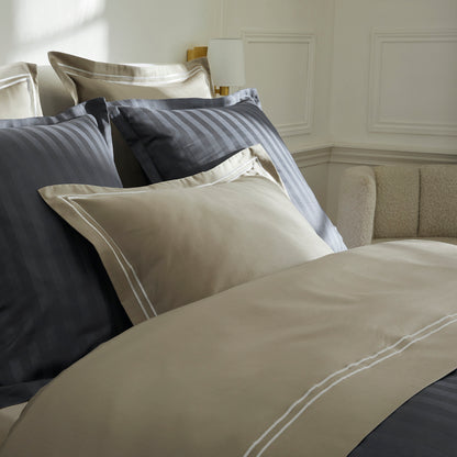 Flat sheet cotton satin - Bastia White / Taupe