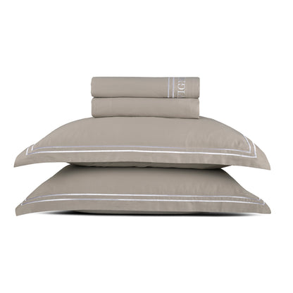 Sheet set cotton satin - Bastia White / Taupe