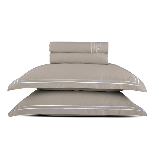 Ensemble de draps satin de coton - Bastia Blanc / Taupe