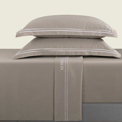 Sheet set cotton satin - Bastia White / Taupe