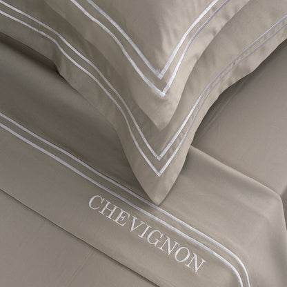 Sheet set cotton satin - Bastia White / Taupe