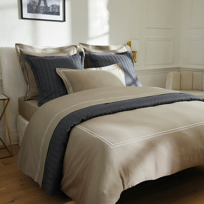Sheet set cotton satin - Bastia White / Taupe