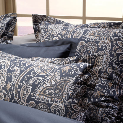 Flat sheet cotton satin - Paisley Grey / Taupe