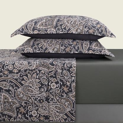 Ensemble de draps satin de coton - Paisley Gris / Taupe