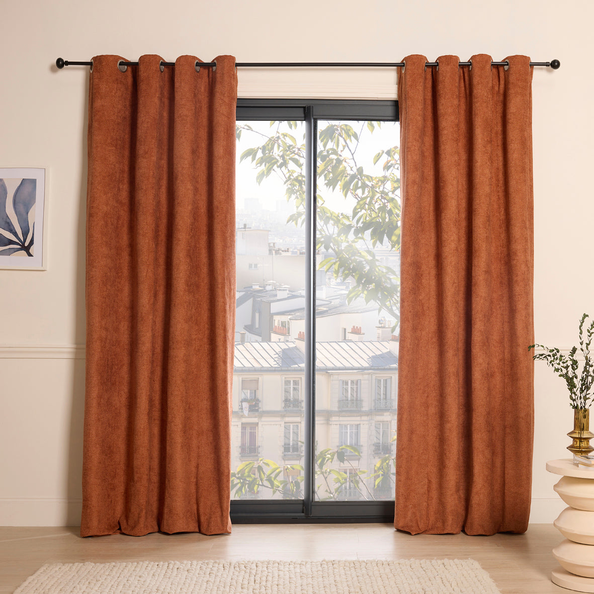 Blackout eyelet curtain - Kyoto Terracotta