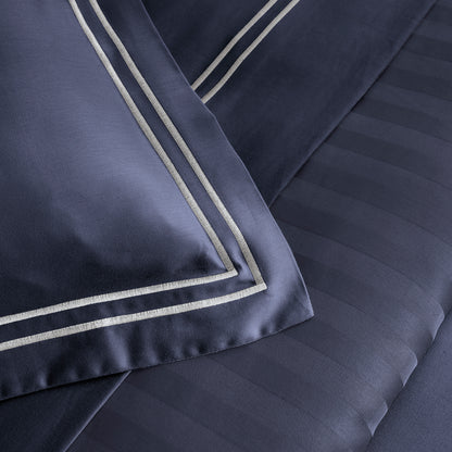 Pillowcase(s) cotton satin - Bastia White / Dark blue