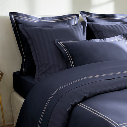 Pillowcase(s) cotton satin - Bastia White / Dark blue