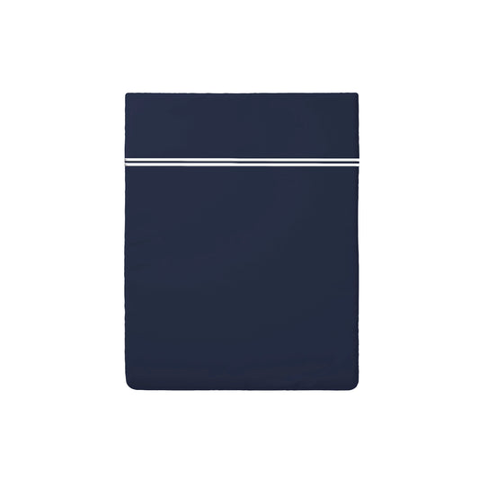 Flat sheet cotton satin - Bastia White / Dark blue