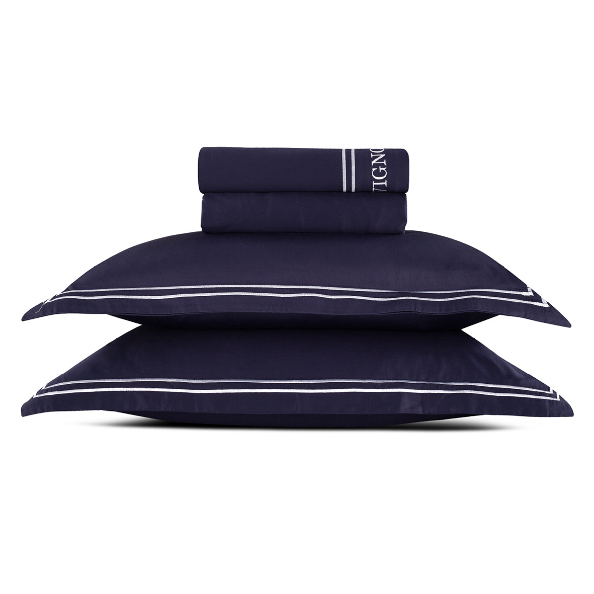 Sheet set cotton satin - Bastia White / Dark blue