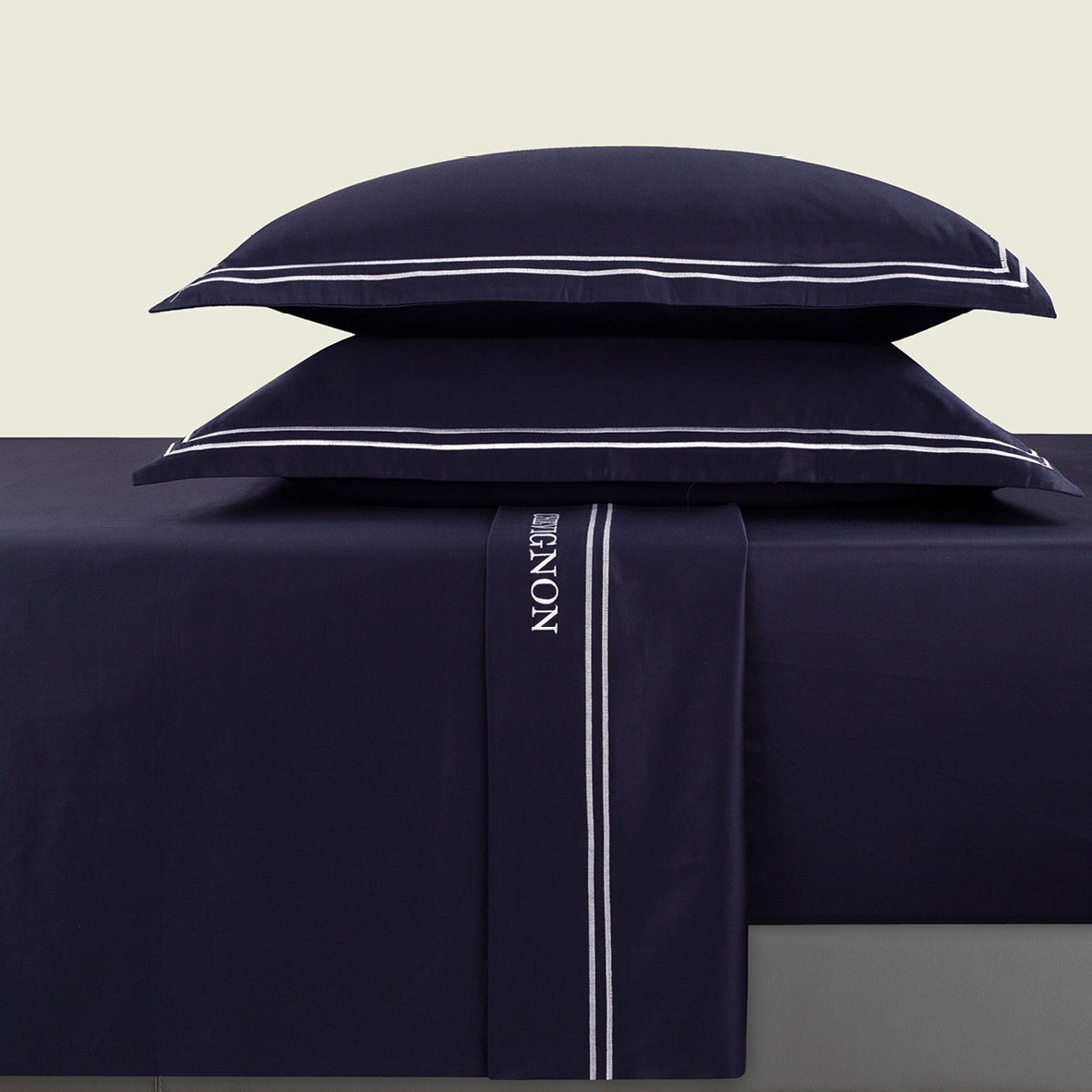 Sheet set cotton satin - Bastia White / Dark blue