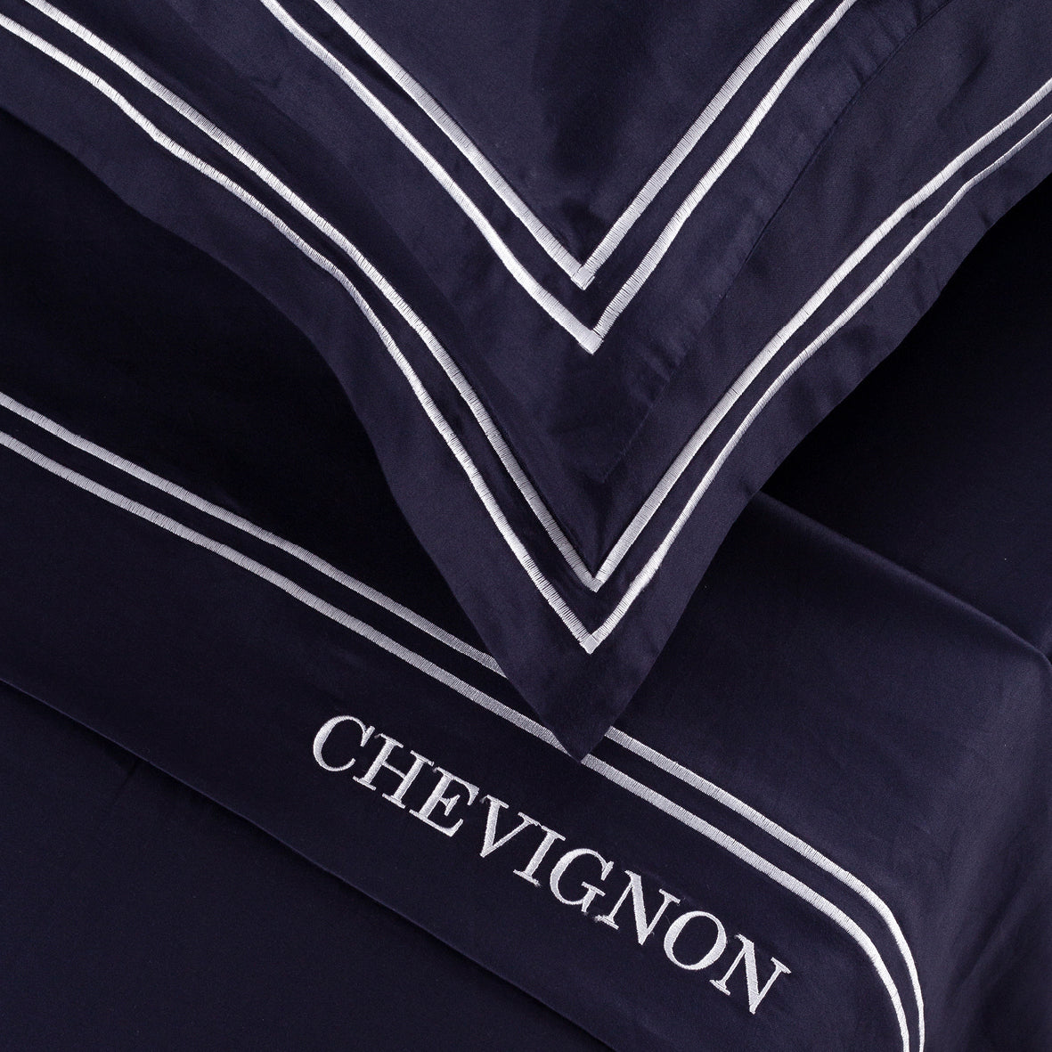 Sheet set cotton satin - Bastia White / Dark blue