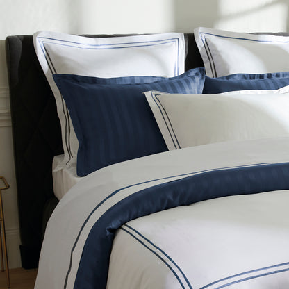 Pillowcase(s) cotton satin - Bastia Dark blue / White