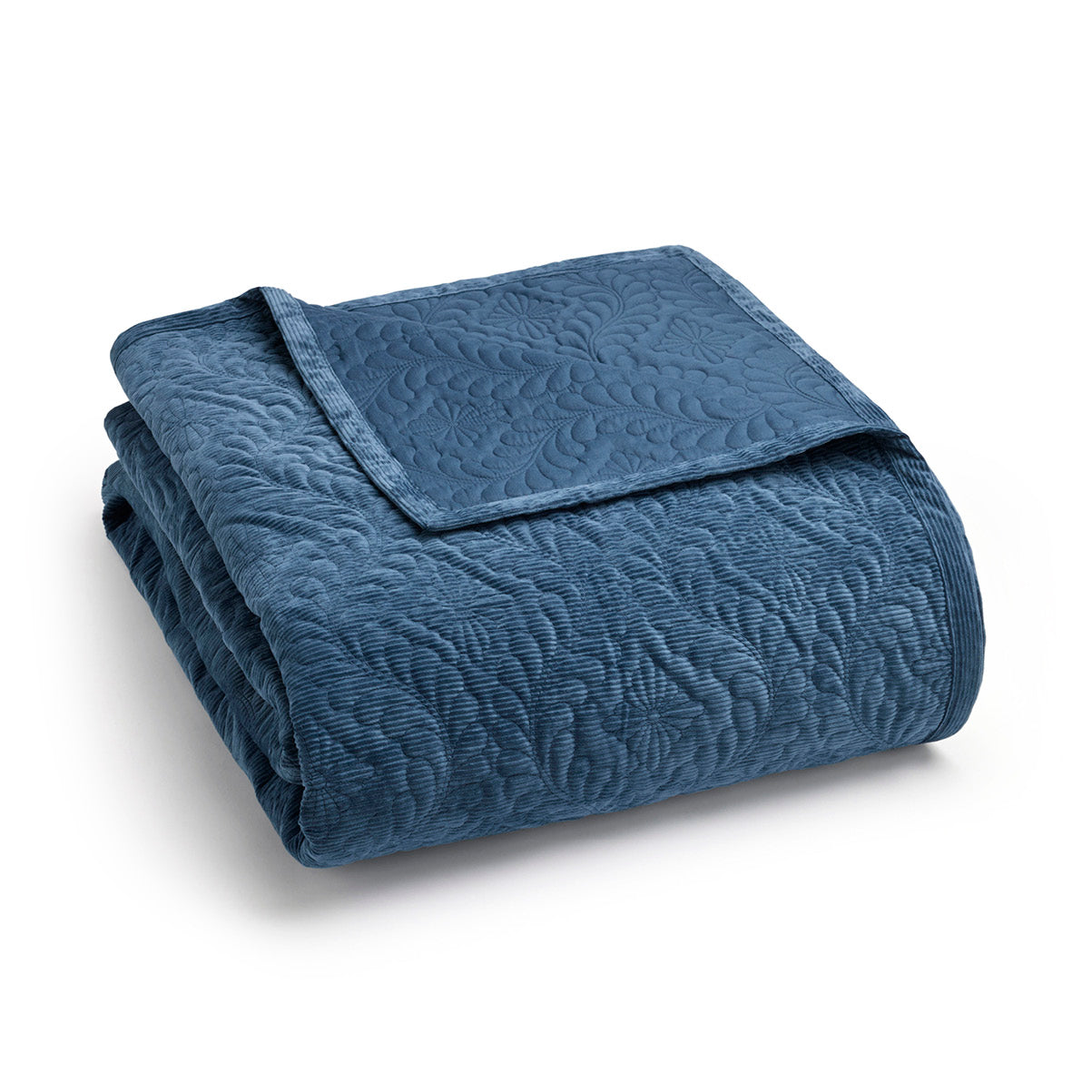 Bedspread in corduroy - 220 x 250 cm - Flower Blue