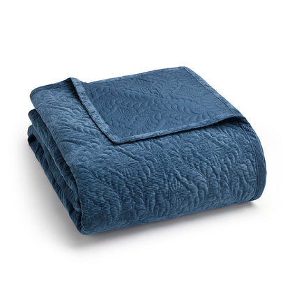 Bedspread in corduroy - 220 x 250 cm - Flower Blue