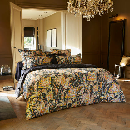 Duvet cover + pillowcase(s) cotton satin - Paisley Dark blue / Gold