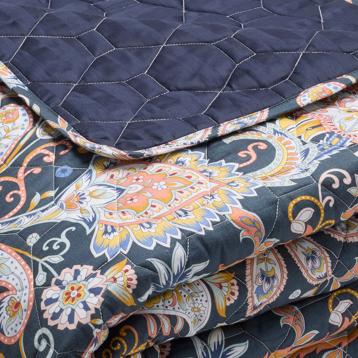 Bedspread XL Paisley Dark blue / Gold - 220 x 250 cm