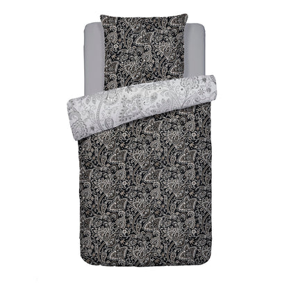 Duvet cover + pillowcase(s) cotton satin - Paisley Black
